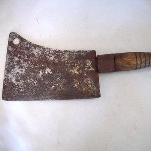 Antique mear cleaver WM Beatty & Son Chester PA butchers farm tool wood handle